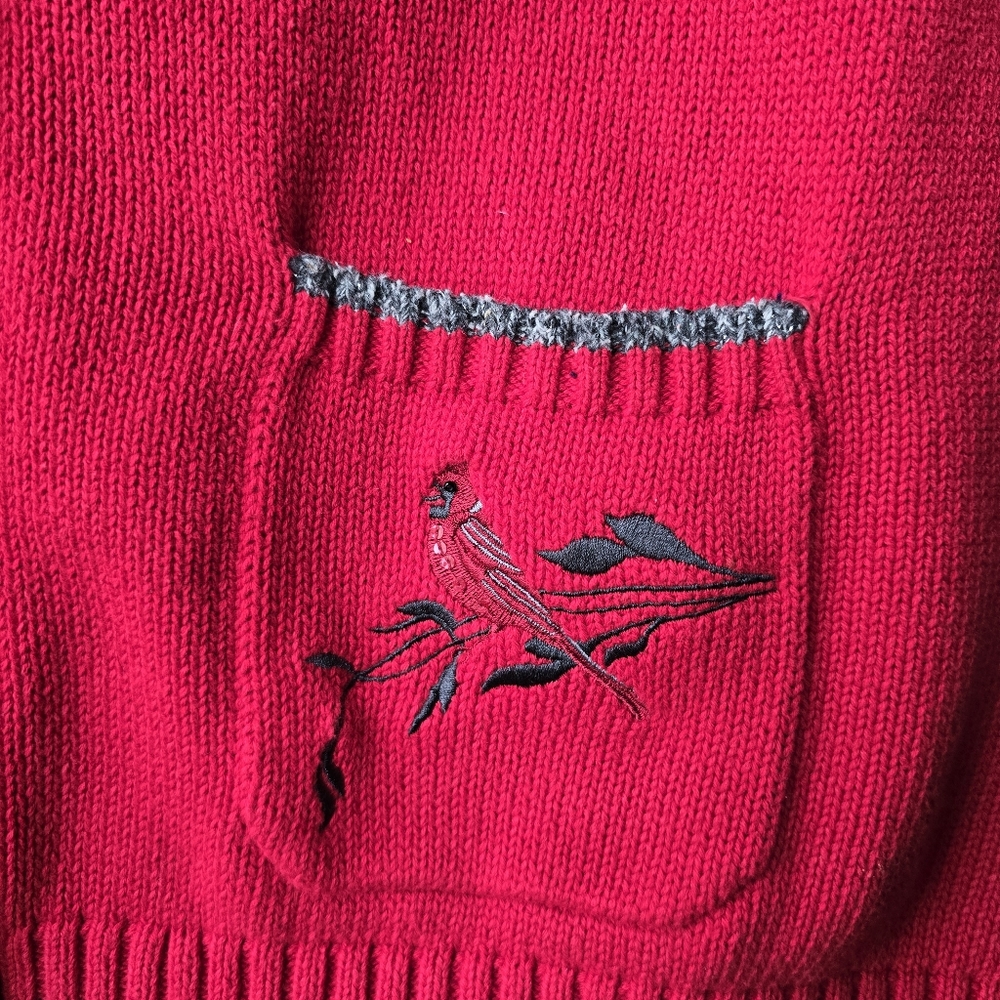 Northern Reflections Red Zip Up  Knit Sweater Vest Birds Cardinals Womens Large - Picture 5 of 10